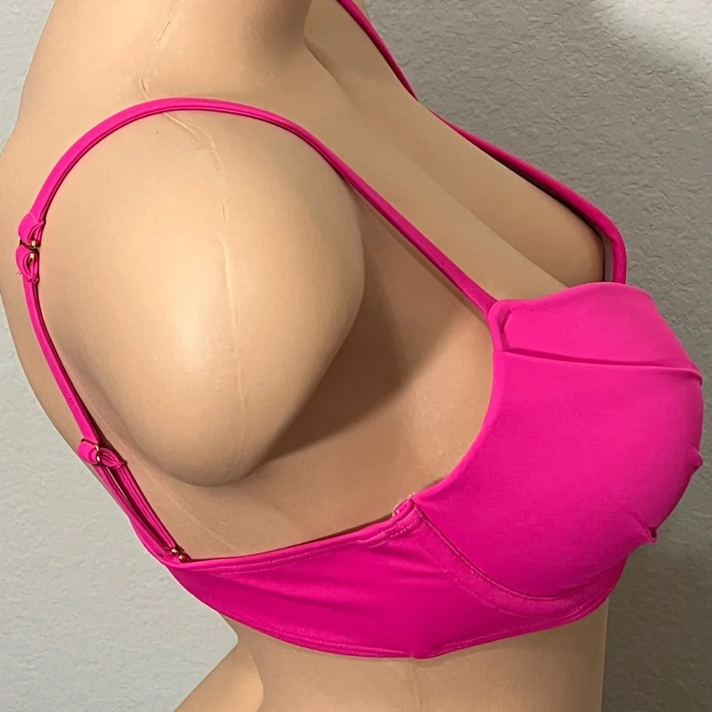 Smart & Sexy Swim Push Up Hot Pink Bikini Top Size 34D - Picture 3 of 7